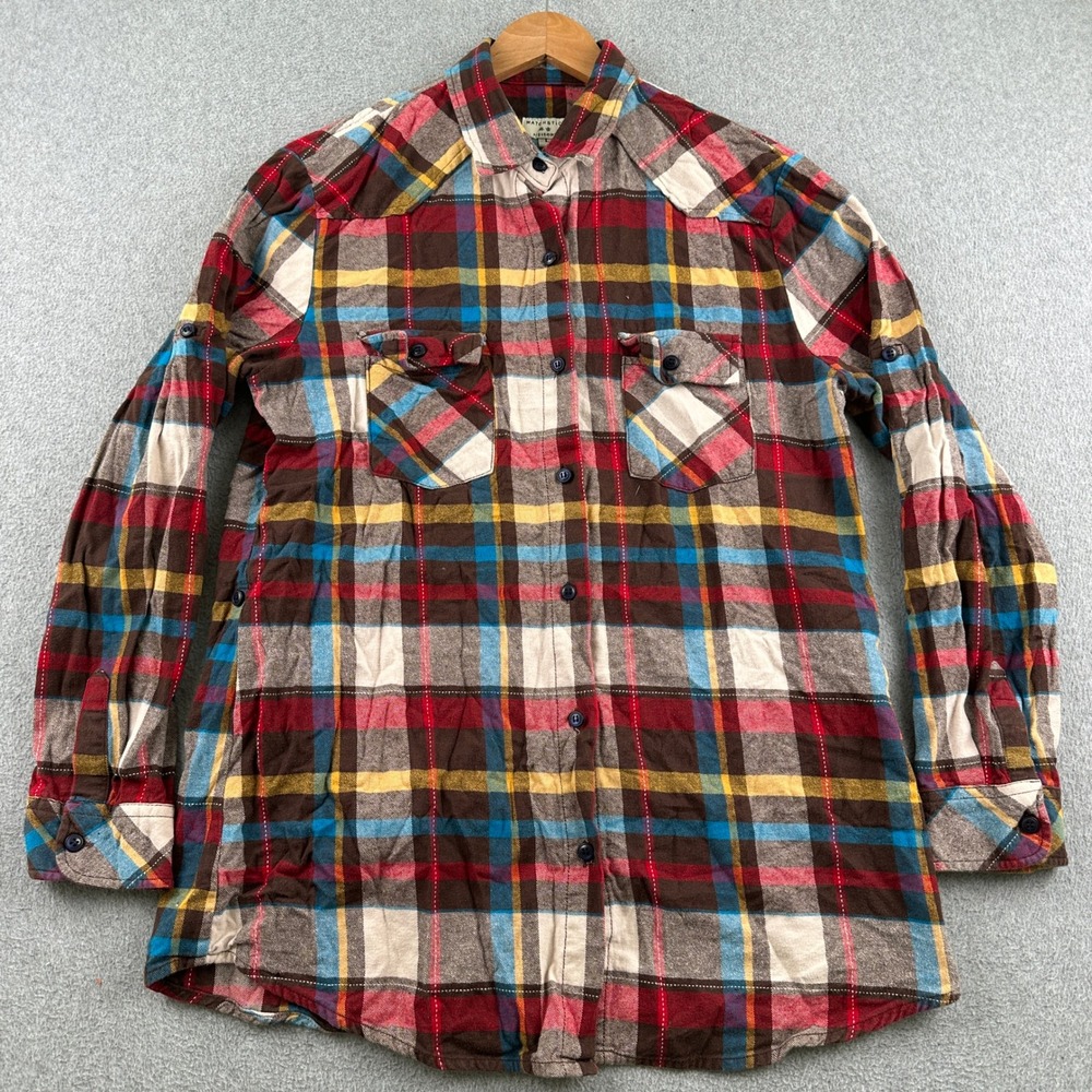 Matchstick Shirt Mens L Plaid Brown Long Sleeve Button Down Cotton Western